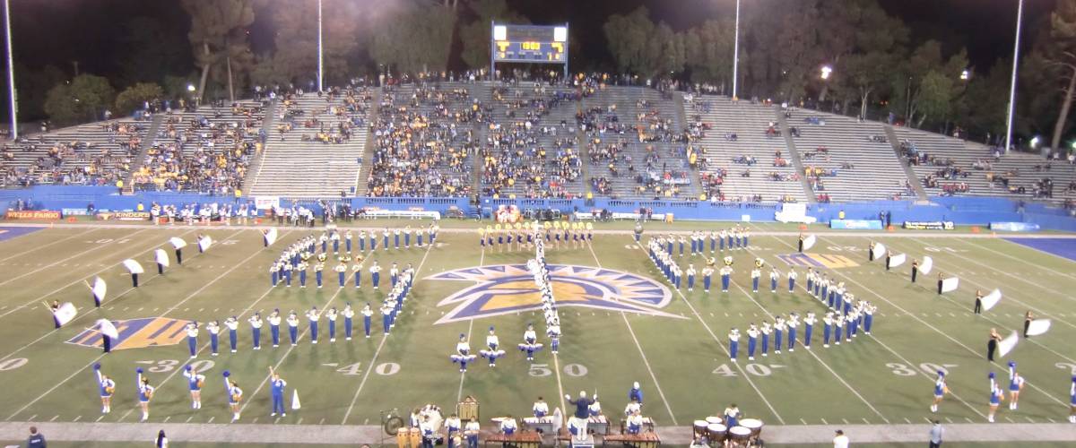 The San Jose State University Marching Band performs before the 2015 homecoming football game at Spartan Stadium in San Jose, California on October 17, 2015.