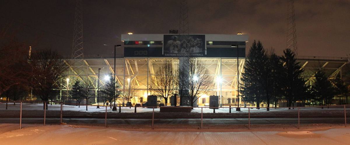 Rynearson Stadium on a winter night, Eastern Michigan University, Ypsilanti, Michigan.