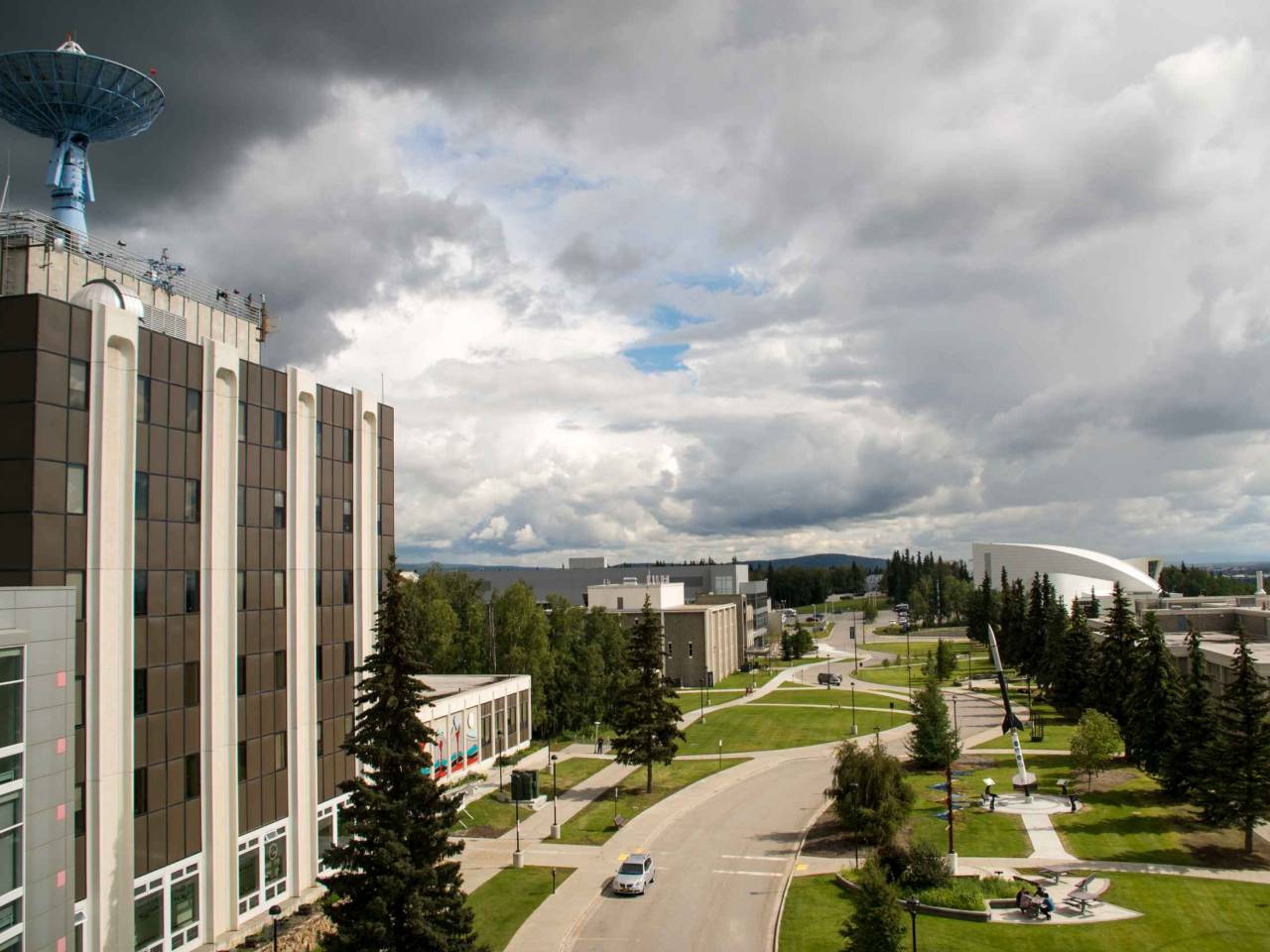 View to Geophysical institute and campus of University of Fairbanks, Alaska, USA