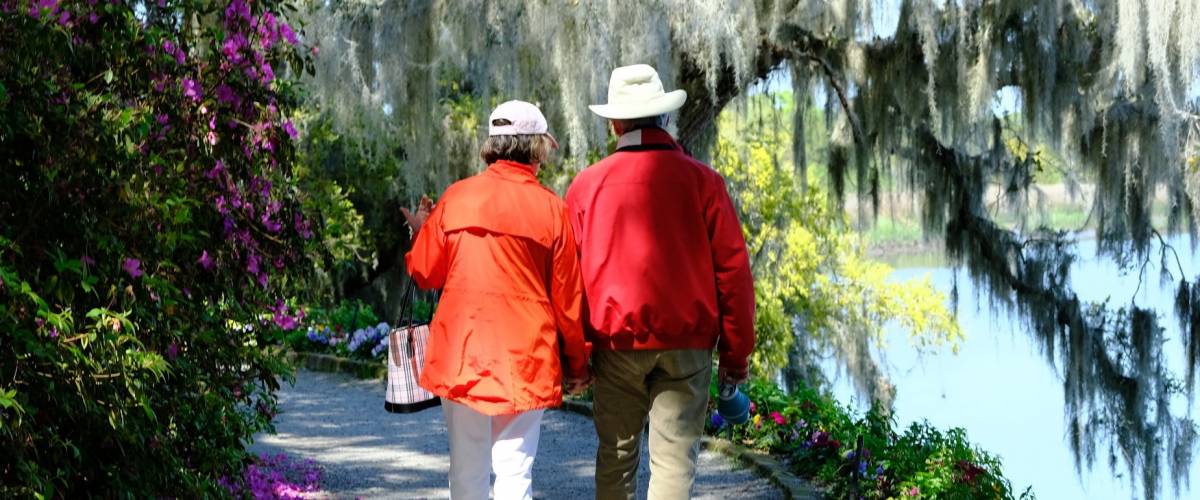 Seniors enjoying a beautiful springtime walk. Charleston.