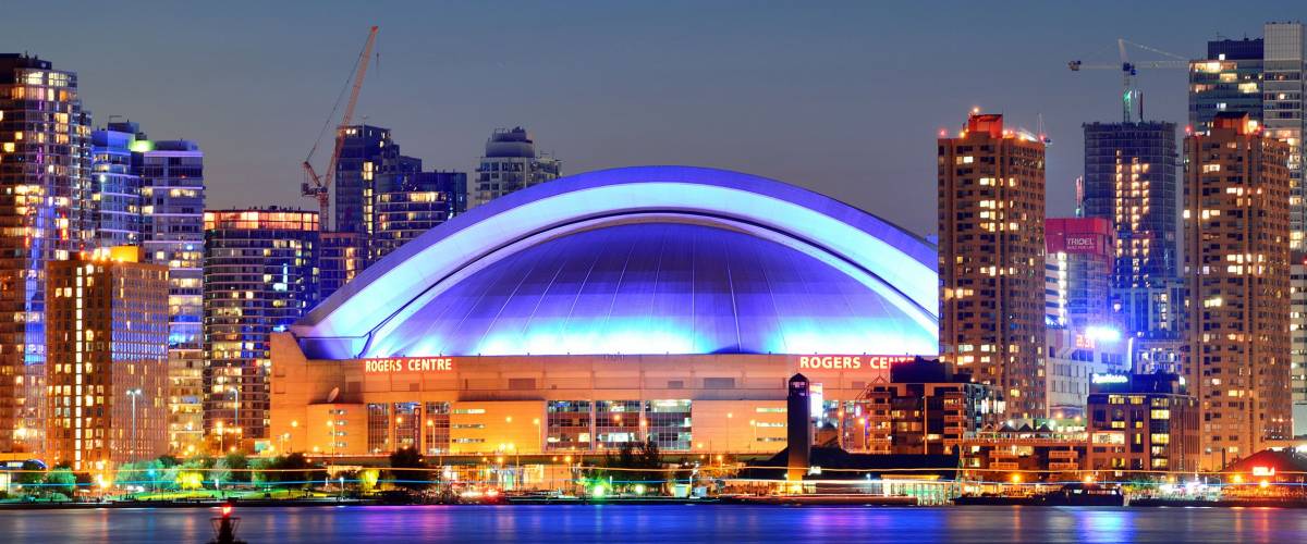 TORONTO, CANADA - JULY 2: Rogers Center closeup on July 2, 2012 in Toronto. It was Opened in 1989 as the home of Toronto Blue Jays and is the first to have retractable motorized roof.