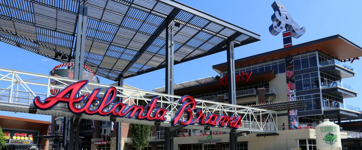 ATLANTA - MAY 10: An entrance to Suntrust Park in Atlanta, Georgia on May 10, 2017. Suntrust Park is a ballpark and the home field of Major League Baseball's Atlanta Braves.